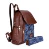 Picture of THE CLOWNFISH Combo of Minerva Faux Leather & Tapestry Women's Backpack College School Girls Bag Casual Travel Backpack for Ladies & Expert Series Pencil Pouch Pen Case (Blue-Floral)
