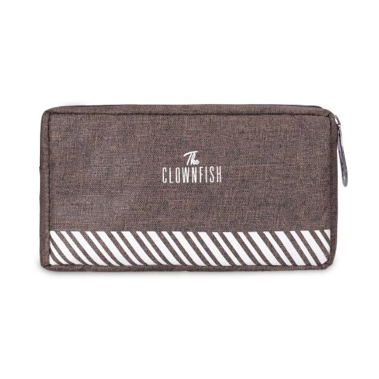 Picture of The Clownfish Scholar Series Multipurpose Polyester Travel Pouch Pencil Case Toiletry Bag Shaving Kit Bag for Men Make-Up Pouch Cosmetic Case for Women Travel Kit for Men (Brown)