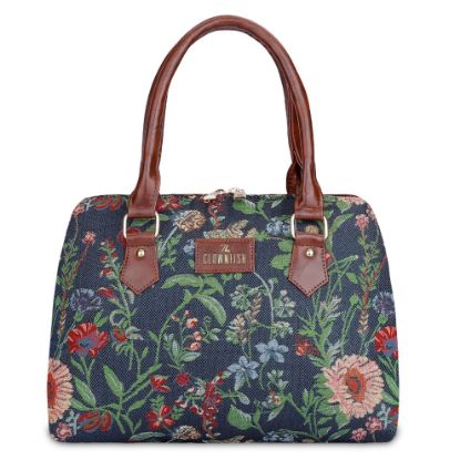 Picture of The Clownfish Montana Series Handbag for Women Office Bag Ladies Purse Shoulder Bag Tote for Women College Girls (Navy Blue-Floral)