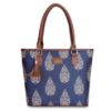 Picture of THE CLOWNFISH Aviva Printed Handicraft Fabric Handbag for Women Office Bag Ladies Shoulder Bag Tote for Women College Girls (Navy Blue)