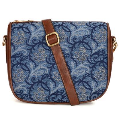 Picture of THE CLOWNFISH Garnet Series Printed Handicraft Fabric & Tapestry Crossbody Sling Bag for Women Ladies Single Shoulder Bag Shoulder Belt (Blue-Floral)