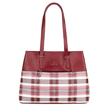 Picture of The Clownfish Gloria Handbag for Women Office Bag Ladies Shoulder Bag Tote For Women College Girls (Checks Design- Maroon)