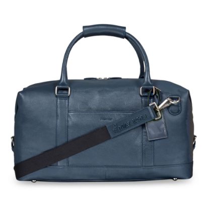 Picture of Mai Soli Unisex Soft Nappa Genuine Leather Duffle Bag | Stylish & Spacious Weekender with Detachable and Adjustable Shoulder Straps, Perfect for Corporate Travels, Gyms, Flight Bag - Navy Blue