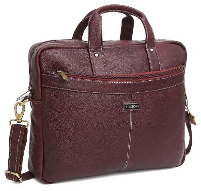 Picture of WildHorn® Leather Messenger Bag up to 15.6 inch| Padded Compartment | Office Bag I Adjustable Shoulder Strap | Carry Handle (Maroon)