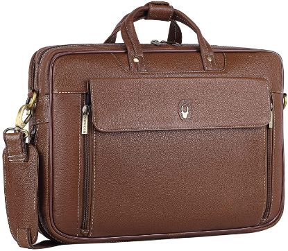 Picture of WildHorn® Leather Messenger Bag up to 15.6 inch| Padded Compartment | Office Bag I Adjustable Shoulder Strap | Top Handel for Hand Carry. (Walnut)