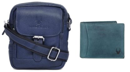 Picture of WildHorn® Carter Leather Bag and Wallet Combo for Men I Gift Hamper for Men (Blue Leather Bag+Blue Hunter Wallet)