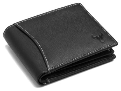 Picture of NAPA HIDE Black Leather Wallet for Men I 6 Credit/Debit Card Slots I 2 Currency Compartments I 1 ID Window I 2 Secret Compartments I 1 Coin & Zip Pocket