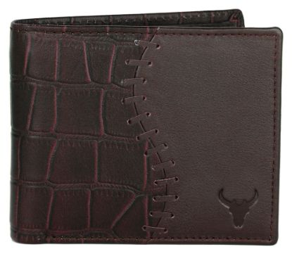 Picture of NAPA HIDE Maroon Leather Wallet for Men I 4 Card Slots I 2 Currency Compartments I 1 ID Window I 3 Secret Compartments I External Card Slot I 1 Coin Pocket