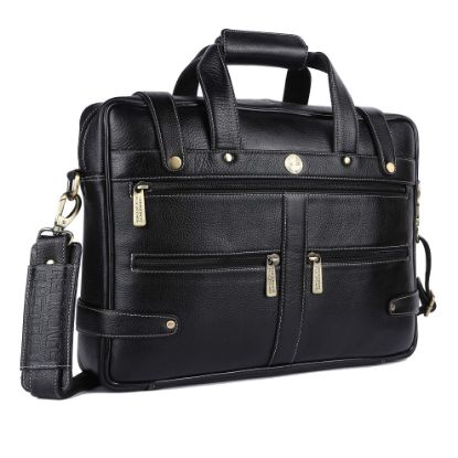 Picture of HAMMONDS FLYCATCHER Genuine Leather Laptop Bag for Men - Office Bag, Black - Fits Up to 14/15.6/16 Inch Laptop/MacBook - Handbag with Adjustable Shoulder Strap - Leather Bags with Loop Closure