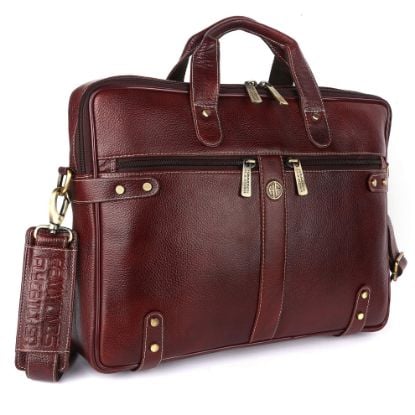 Picture of Hammonds Flycatcher Genuine Leather Executive Formal Office Bag | Shoulder Laptop Messenger Bag For Men | MacBook|NoteBook Upto 16 Inch| Crossbody Handbags with Shoulder Straps |Trolley Strap | Brown | LB152BRWN