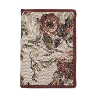 Picture of THE CLOWNFISH Glamour Fold Series Tapestry Fabric & Faux Leather Unisex Passport Wallet Travel Document Organizer (Brown-Floral)