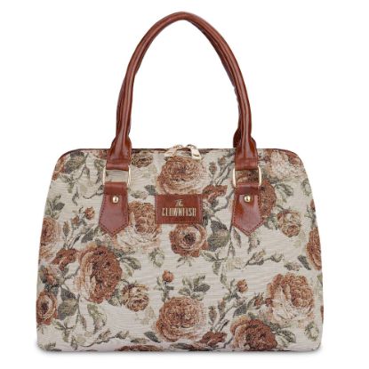 Picture of THE CLOWNFISH Montana Series Handbag for Women Office Bag Ladies Purse Shoulder Bag Tote For Women College Girls (Brown-Floral)