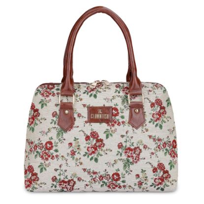Picture of THE CLOWNFISH Montana Series Handbag for Women Office Bag Ladies Purse Shoulder Bag Tote For Women College Girls (White-Floral)