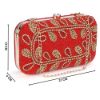 Picture of The Clownfish Angela Collection Womens Party Clutch Ladies Wallet Evening Bag with Fashionable Round Corners Beads Work Floral Design (Red)