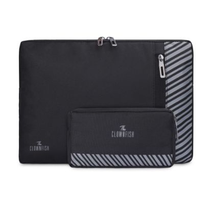Picture of The Clownfish Combo of Algo Series Polyester 13 inch Laptop Sleeve & Scholar Series Multipurpose Polyester Travel Pouch Pencil Case Toiletry Bag (Black)