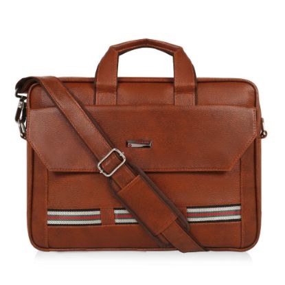 Picture of Zipline Office Faux Leather laptop bag for Men - Fits 14/15/15.6 inch Laptop/Tablet Messenger Bags For Mens (1-Tan Bag)