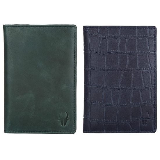 Picture of Combo of WILDHORN Wildhorn India Green Crunch Leather Unisex Passport Holder (WHPH001) & WILDHORN Wildhorn India Blue Leather Unisex Passport Holder (WHPH001)