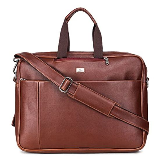 Picture of K London 15.6 Inches Light brown Faux Leather Men Women Unisex Laptop Bagpack Shoulder Messenger Office Bag (1811_lgt_brn)