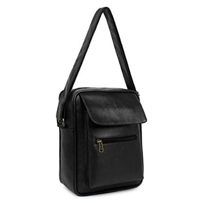 Picture of Bagneeds Stylish PU Leather Sling Cross Body Travel Office Business Messenger One Side Shoulder Bag for Men Women(30cmx7.62cmx22.86cm) (Black)
