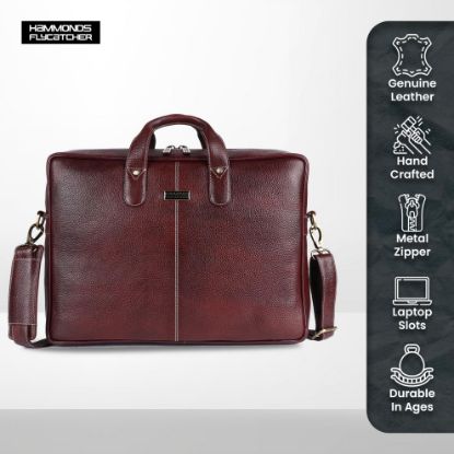 Picture of HAMMONDS FLYCATCHER Expandable Laptop Bag for Men - Genuine Leather Office & Travel Bag - Brown - Fits Up to 14/15.6/16 Inch Laptop/MacBook - Stylish Shoulder Bag & Hand Bag - Satchel & Messenger Bag