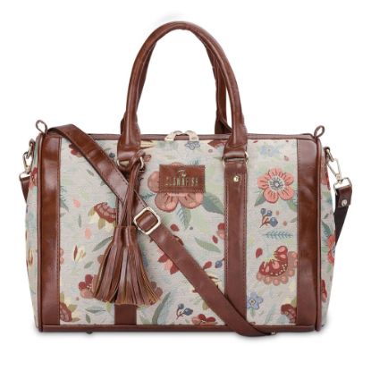 Picture of THE CLOWNFISH Lorna Tapestry Fabric & Faux Leather Handbag Sling Bag for Women Office Bag Ladies Shoulder Bag Tote For Women College Girls (Sky Blue-Floral)