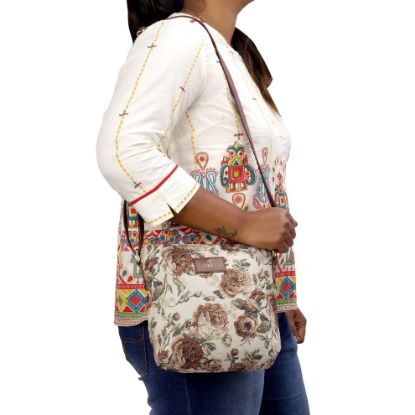 Picture of THE CLOWNFISH Linda Series Sling for Women Casual Ladies Single Shoulder Bag For Women Crossbody Bag for College Girls (Brown-Floral)