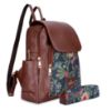 Picture of THE CLOWNFISH Combo of Minerva Faux Leather & Tapestry Women's Backpack College School Girls Bag Casual Travel Backpack for Ladies & Expert Series Pencil Pouch Pen Case (Navy Blue-Floral)