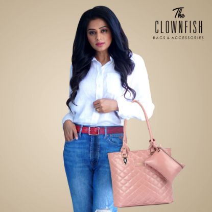 Picture of THE CLOWNFISH Siya Collection Faux Leather Handbag with Money/Mobile Pouch for Women Office Bag Ladies Shoulder Bag Tote For Women College Girls (Pink)