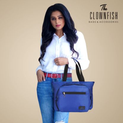 Picture of THE CLOWNFISH Sarin Series Polyester Handbag Convertible Sling Bag for Women Ladies Shoulder Bag Tote For Women College Girls (Ink Blue)