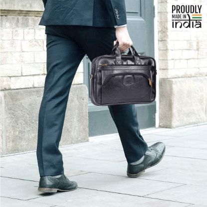 Picture of THE CLOWNFISH 11 Litre Faux Leather 15.6 inch Laptop Messenger Bag Briefcase (Black)