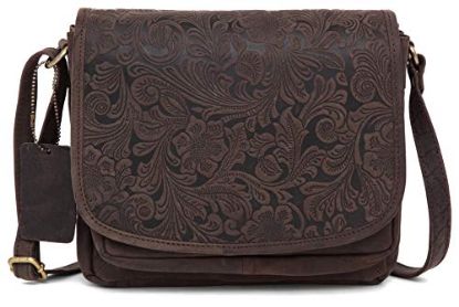 Picture of Oliva Crossbody Bags for Women-Premium Leather Vintage Fashion Purse with Adjustable Strap (Distressed Printed D.Brown)