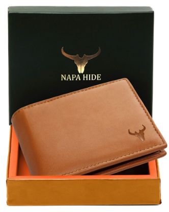 Picture of NAPA HIDE Leather Wallet for Men I Handcrafted I Credit/Debit Card Slots I 2 Currency Compartments I 2 Secret Compartments (Tan)