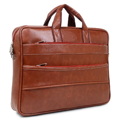 Picture of Bagneeds Pu Leather 15.6 inch Messenger Sling Office Shoulder Travel Organizer Bag For Men & Women (Tan)
