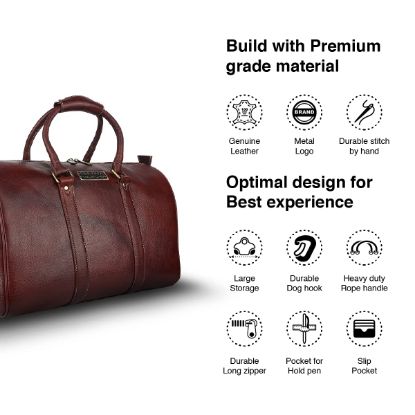 Picture of HAMMONDS FLYCATCHER Duffle Bag for Travel (18") - Genuine Leather, Water-Resistant -Ideal Cabin Bag for Flight -Men and Women's Weekender Travel Bag for Luggage (22 Inch, Brown)