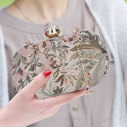 Picture of The Clownfish Soniva Collection Tapestry Fabric Womens Party Clutch Ladies Wallet Evening Bag with Fashionable Round Corners (Beige)