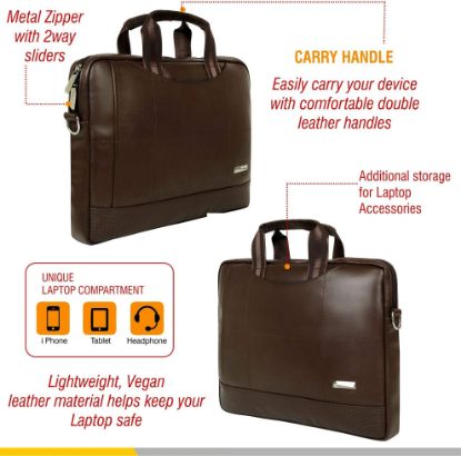 Picture of Zipline Office Laptop Vegan Leather Executive Formal 15.6" Laptop Briefcase Messenger Bag for Men Women (Brown)