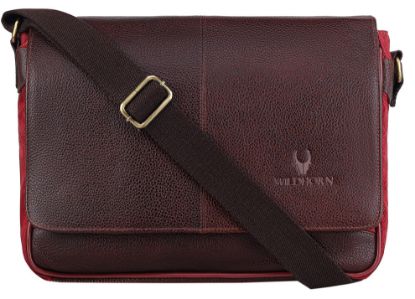 Picture of WildHorn® Leather 13.5 inch Laptop Messenger Bag for Men I Padded Laptop Compartment I Adjustable Strap I Dimension: L- 14inch H- 11inch W- 3.5inch (MAROON)