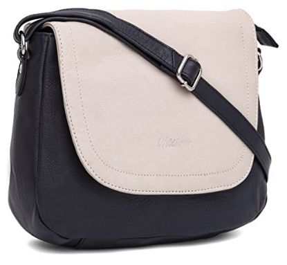 Picture of WILDHORN Modern & Stylish Cross-Body Leather Bag For Girls & Women I Leather Sling Bag I Handcrafted I Ultra Strong Stitching I- Ideal for Travelling, Parties, Weddings & Gifts (Ivory & Blue)
