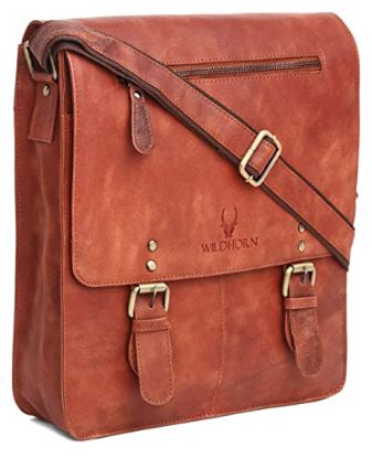 Picture of WILDHORN® Original Leather 11.5 inch Messenger Bag for Men I Multipurpose Bag I Office Bag I Travel Bag with Adjustable Strap (Tan)