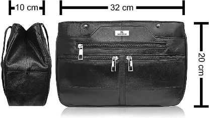 Picture of K London Leather Handbag, Ladies Designer Shoulder Bag, 3 Large Main Sections - Medium Size (KL_172_Black)