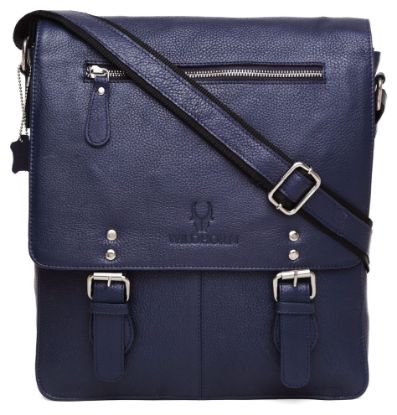Picture of WildHorn® Original Leather 11.5 inch Messenger Bag for Men I Multipurpose Bag I Office Bag I Travel Bag with Adjustable Strap (BLUE)
