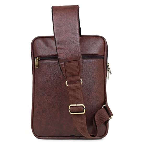 Picture of Bagneeds PU Leather Multipurpose Daypack Shoulder Sling Bag Chest Crossbody Shoulder Chest Travel Bag One Side Shoulder Bag for Men Women (Brown)