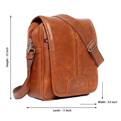 Picture of Bagneeds® Sling Casual Cross Body Travel Office Business Messenger One Side Shoulder Synthetic Leather Bag Unisex Use for Men & Women(Tan)