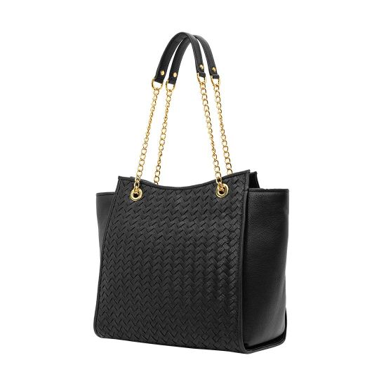 Picture of eske Paris Piquer Leather Stylish Handbag Shopper Bag for Women (Black)