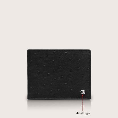Picture of eske Jorg - Genuine Leather Mens Bifold Wallet - Holds Cards, Coins and Bills - 6 Card Slots - Everyday Use - Travel Friendly - Handcrafted - Durable - Water Resistant - Ostrich Black