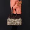 Picture of THE CLOWNFISH Calista Tapestry & Faux Leather Handbag for Women Office Bag Ladies Shoulder Bag Tote For Women College Girls (Beige)