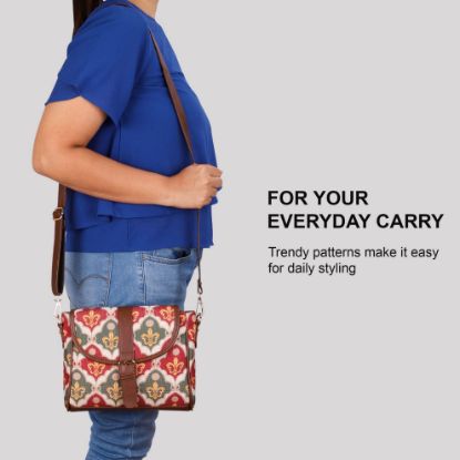 Picture of THE CLOWNFISH Madeline Printed Handicraft Fabric Handbag for Women Sling Bag Office Bag Ladies Shoulder Bag with Snap Flap Closure & Shoulder Belt Tote For Women College Girls (Pink-Rangoli Design)