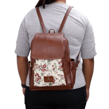 Picture of The Clownfish Medium Size Minerva Faux Leather & Tapestry Women'S Backpack College School Bag Casual Travel Backpack For Ladies Girls (White- Floral)