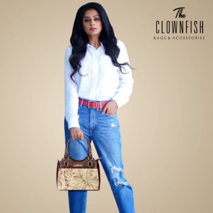 Picture of THE CLOWNFISH Sia Handbag for Women Office Bag Ladies Shoulder Bag Tote For Women College Girls (Beige)