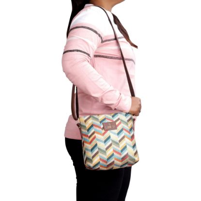 Picture of THE CLOWNFISH Aahna Printed Handicraft Fabric Crossbody Sling bag for Women Casual Party Bag Purse with Adjustable Shoulder Strap for Ladies College Girls (Multicolour-Rainbow Design)